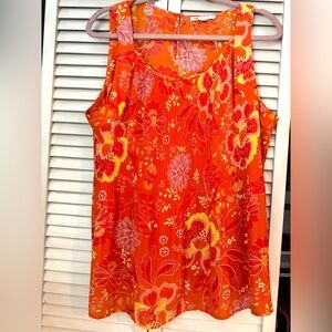 Floral Sleeveless Top - Orange and Yellow